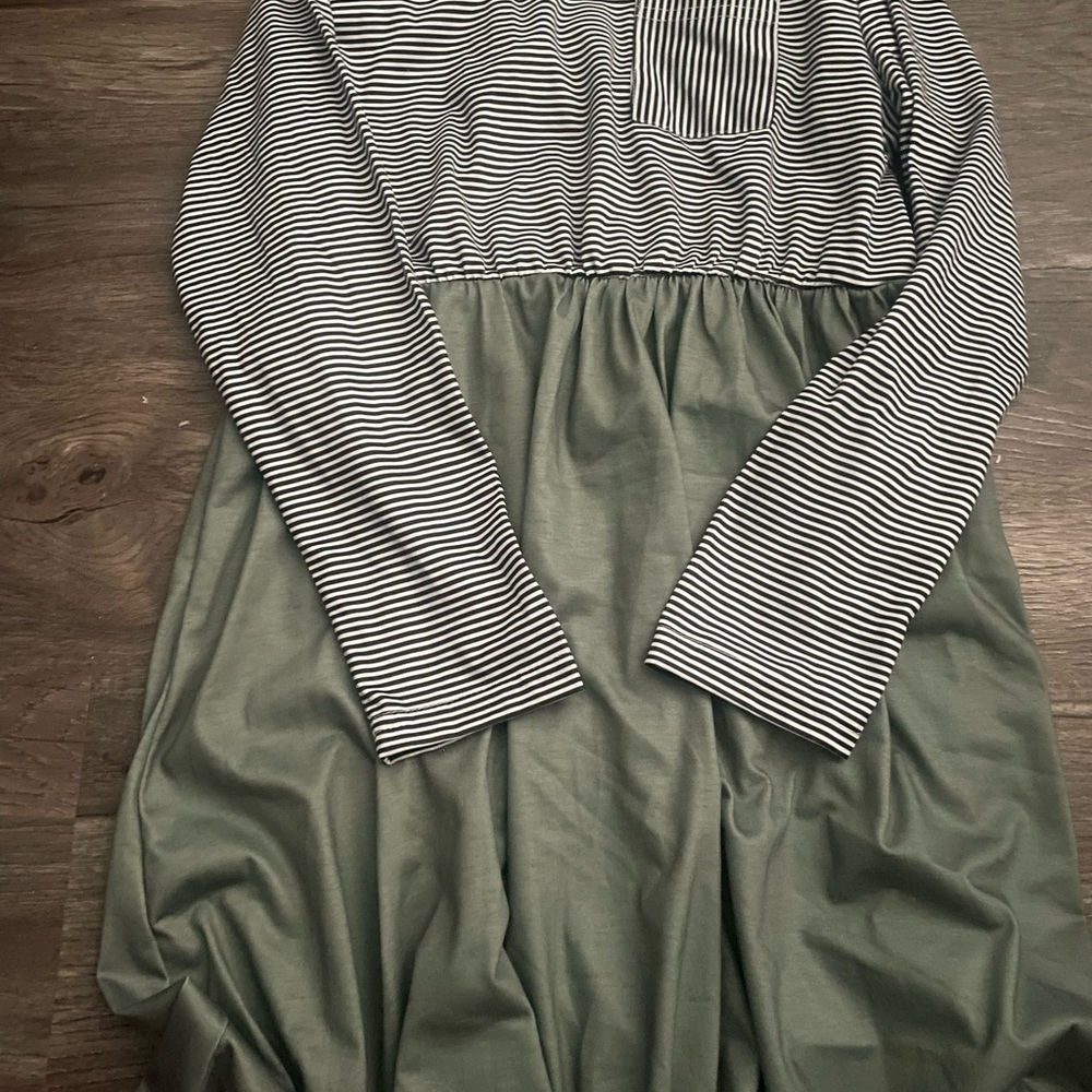 Striped Black and White Top with Green Skirt Dress
